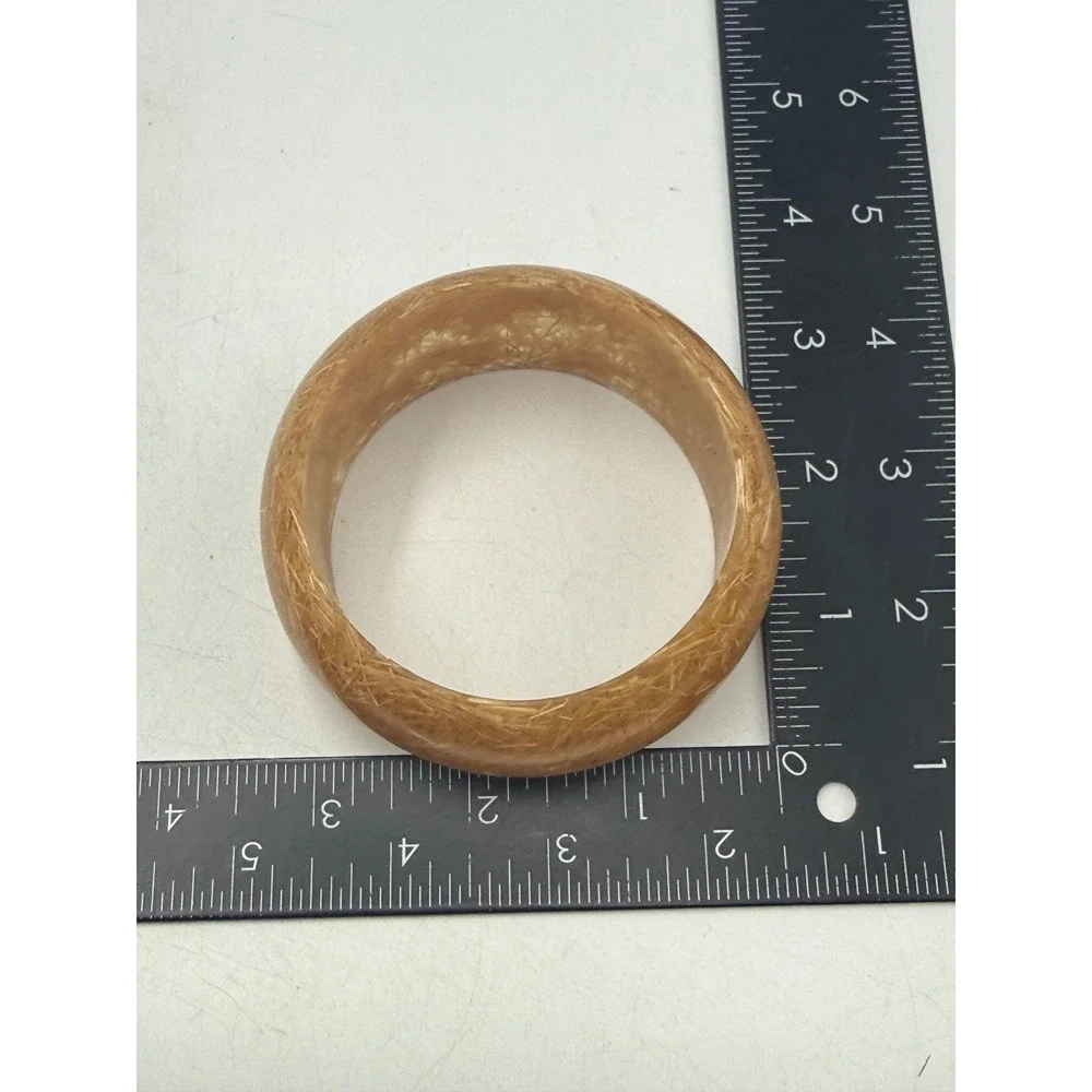Vintage Golden Straw Fiber Resin Bangle Bracelet Chunky Amber Tone Dome Jewelry